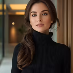 the woman is posing for a portrait in the room