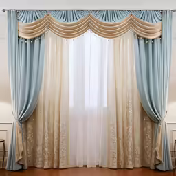 window curtains and sheer draperies with a wooden floor