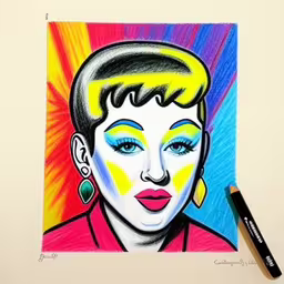 a drawing of a woman with neon colored makeup,a drawing of a woman with her eyes closed,a drawing of a woman