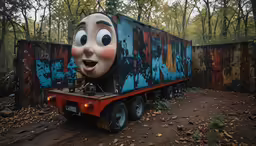a thomas the train ride on a trailer