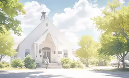 an artistic depiction of a girl sitting at the door of a church