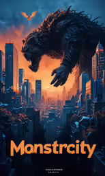 monsters in the sky over a city at night