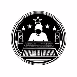 a graphic illustration of dj mixing a track using an old computer