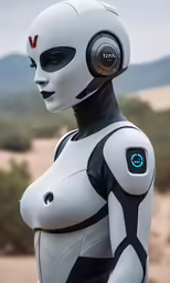a humanoid dressed in a futuristic white suit with headphones