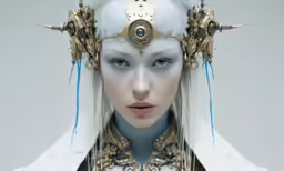 a model with white hair has blue eyes