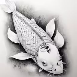 a drawing of a goldfish with lots of leaves