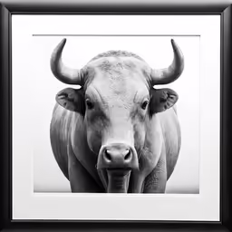 black and white photograph of a steer in frame