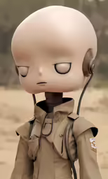 a plastic dummy in a dress jacket and headphones