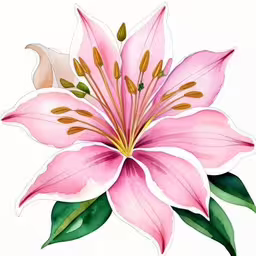 an image of a pink flower with leaves on it