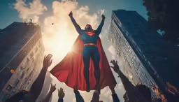 a person wearing a red cape in the sun