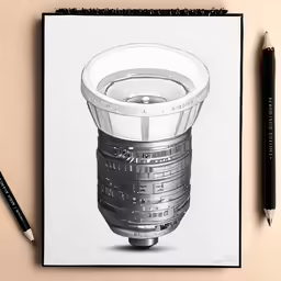 a photo of a pen and sketch of an eyepiece