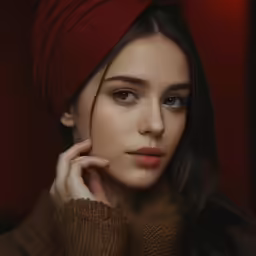 a beautiful woman with blue eyes in a turban