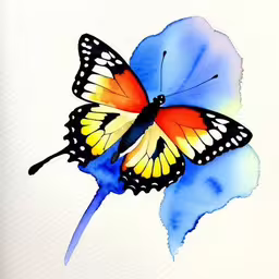the butterfly has bright yellow wings and is painted with watercolors