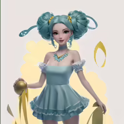 a digital art girl in a dress with big bow