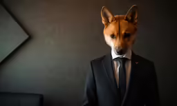 a dog dressed in a suit, bow tie and necktie