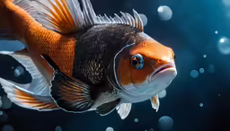 a goldfish swims underwater in a pool