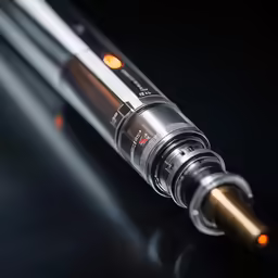 an electronic device with a golden button on it
