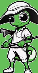 a drawing of a small cartoon character,the cartoon character lillie holding a baseball bat