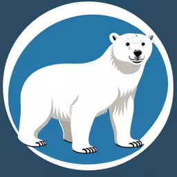 a white polar bear standing inside a circle,there is an image of a white polar bear,a picture of a polar bear in the middle of a circle,a large white polar bear standing in a circle,a large polar bear standing in front of a blue circle