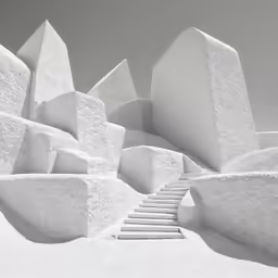 a staircase leading up a mountain side covered in rock