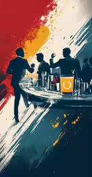 several men standing around a table with some drinks