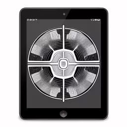 a cell phone with a small fan on the screen,a tablet is shown with a wallpaper design,an ipad with a drawing of a device,an app with a tablet and an image of a plane propeller,a tablet computer that is in front of a cellphone