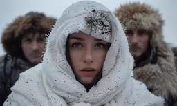 a couple wearing winter coats and furs on a snowy day