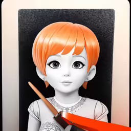 this is a doll with a pair of orange scissors