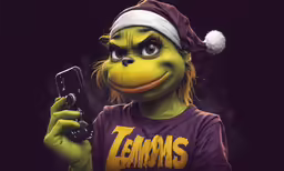 an animation of grinby holding a remote control