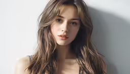 a woman is posing in the studio while wearing no bra and dark bra