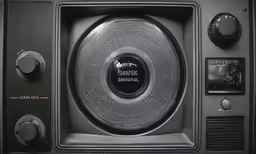 an old television is set up with knobs and speakers