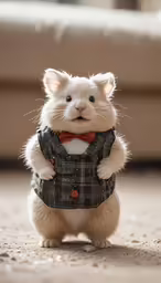a tiny hamster in a suit is smiling