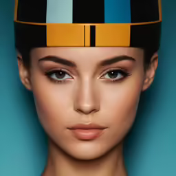 woman with unusual make - up and a bright yellow hat on her head