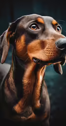 the brown dog is looking up at something