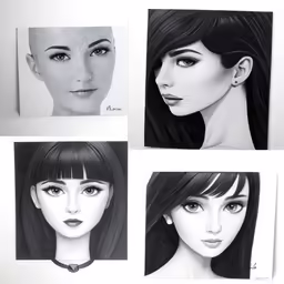 four women with hair styles in various frames