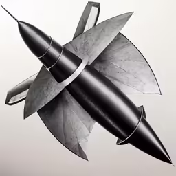 a rendering of a futuristic black rocket ship flying through the sky