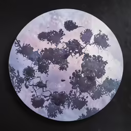tree reflection on paper with purple colors in black and white