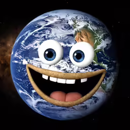 a cartoon picture of the earth with a happy face