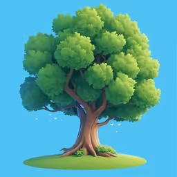 a cartoon tree sitting on top of a green hill