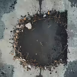 a square shape made of dirt with a hole in it