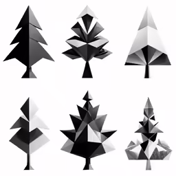 a bunch of different shapes and sizes of trees