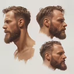three photographs of a man with beards in three different stages