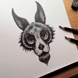 a drawing of a dog with an angry look on his face