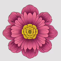a flower with yellow centers is on a gray background,a flower with a yellow center is shown,an illustration of a pink flower,a pink flower that has yellow stamens,a pink and yellow flower on a gray background