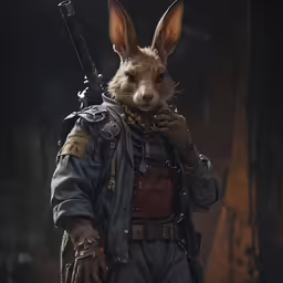 a close - up shot of the rabbit soldier