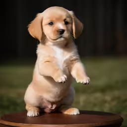 a puppy standing on its hind legs while posing for a photo