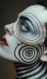 a woman is shown with the face painted black and white
