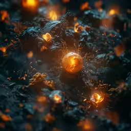 several yellow lights on a dark surface