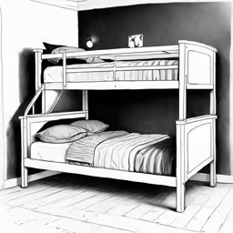 two bunk beds are set in the corner of the room