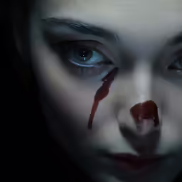 a woman with a bloody nose and makeup